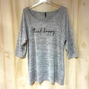 Edista Grey “Think Happy” Graphic 3/4 Raglan Sleeve Top Sz 2X